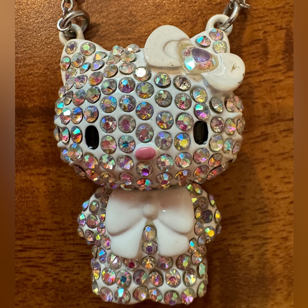 Hello Kitty Rhinestone Necklace, Iridescent, Sanrio, Vintage, Rare!